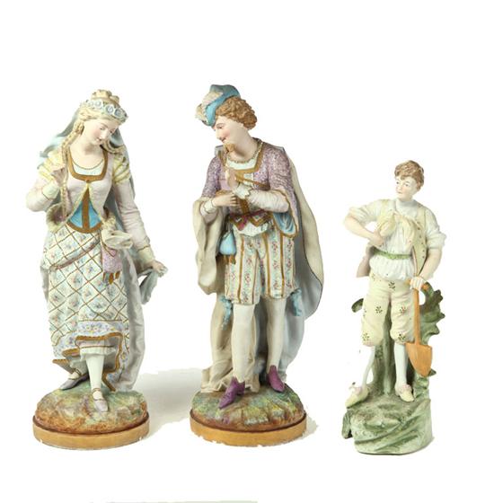 THREE BISQUE FIGURES.  European 