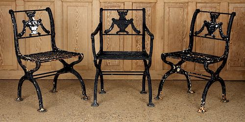 THREE BLACK CAST IRON