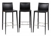 THREE BLACK LEATHER BAR STOOLS