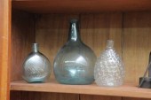 THREE BLOWN GLASS BOTTLES  TWO
