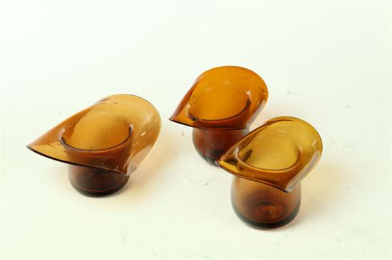 THREE BLOWN GLASS HAT WHIMSEYS. 