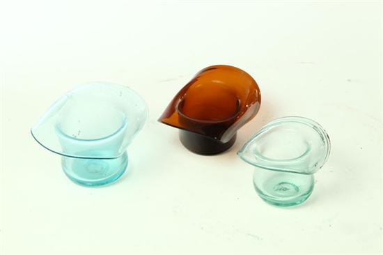 THREE BLOWN GLASS HAT WHIMSEYS. 