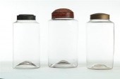 THREE BLOWN GLASS JARS WITH TI
