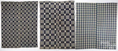 THREE BLUE AND WHITE COVERLETS,