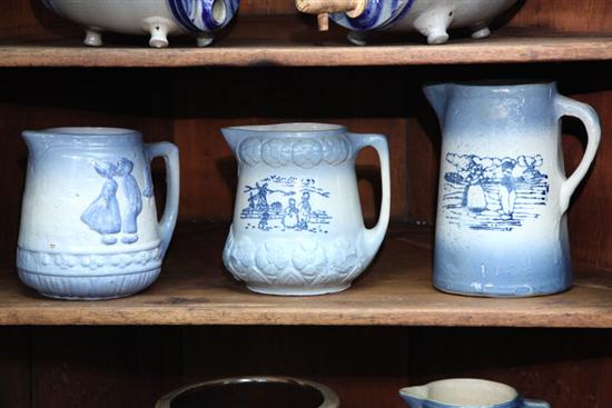 THREE BLUE AND WHITE STONEWARE