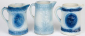 THREE BLUE AND WHITE STONEWARE
