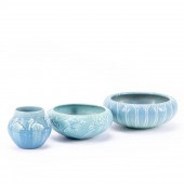 THREE BLUE ROOKWOOD POTTERY MA
