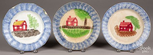 THREE BLUE SPATTER SCHOOLHOUSE
