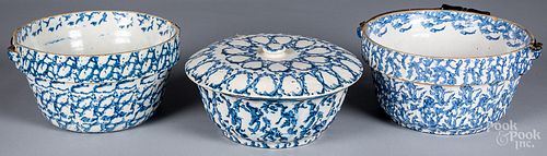 THREE BLUE SPONGEWARE BOWLSThree
