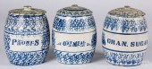 THREE BLUE SPONGEWARE CANISTER