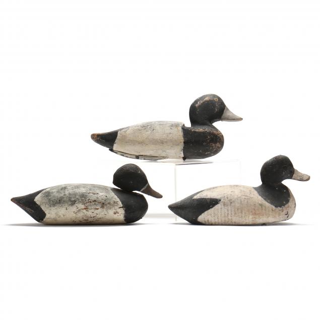 THREE BLUEBILL DECOYS 20th century,