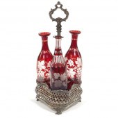 THREE BOHEMIAN RUBY RED CRUET