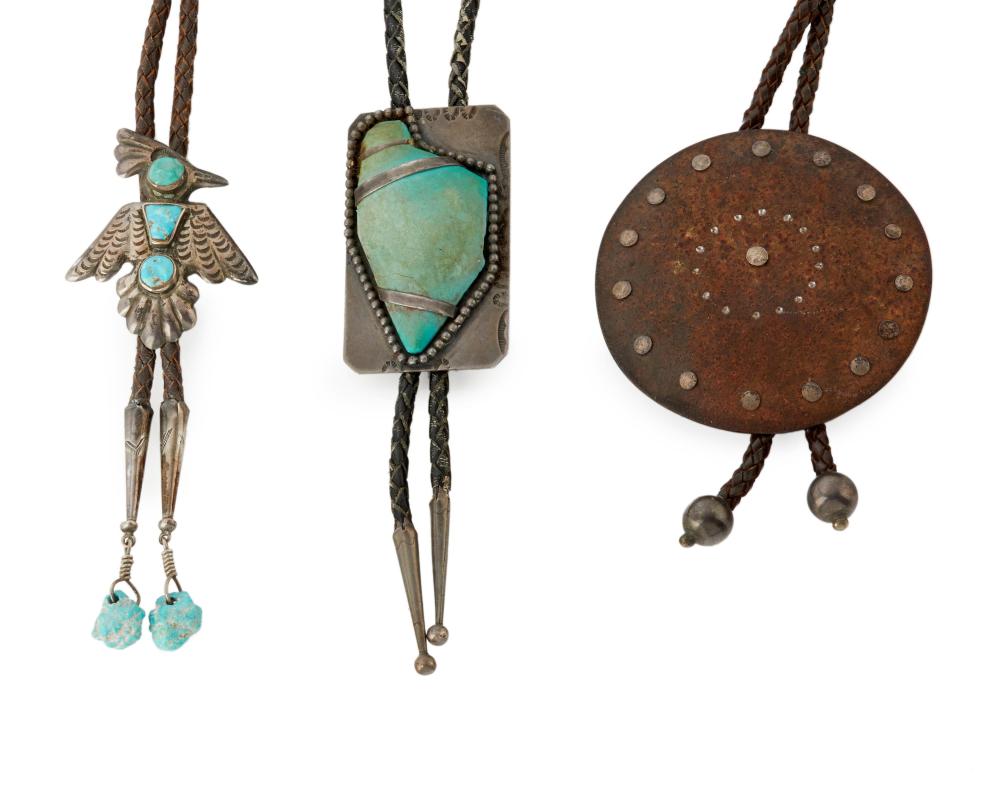 THREE BOLO TIESThree bolo ties, 