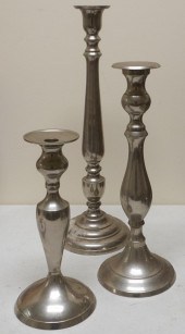 THREE BOMBAY PEWTER GRADUATED