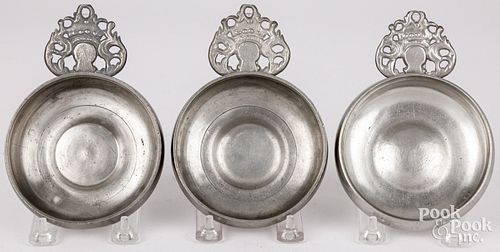 THREE BOSTON CROWN-HANDLED PEWTER