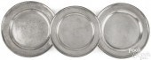 THREE BOSTON PEWTER CHARGERS,