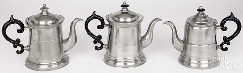 THREE BOSTON PEWTER TEAPOTSThree