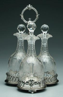 Three bottle decanter set: