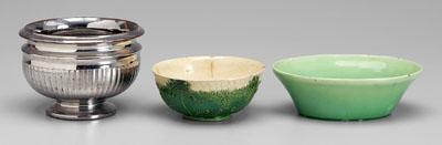 Three bowls: one oval with green
