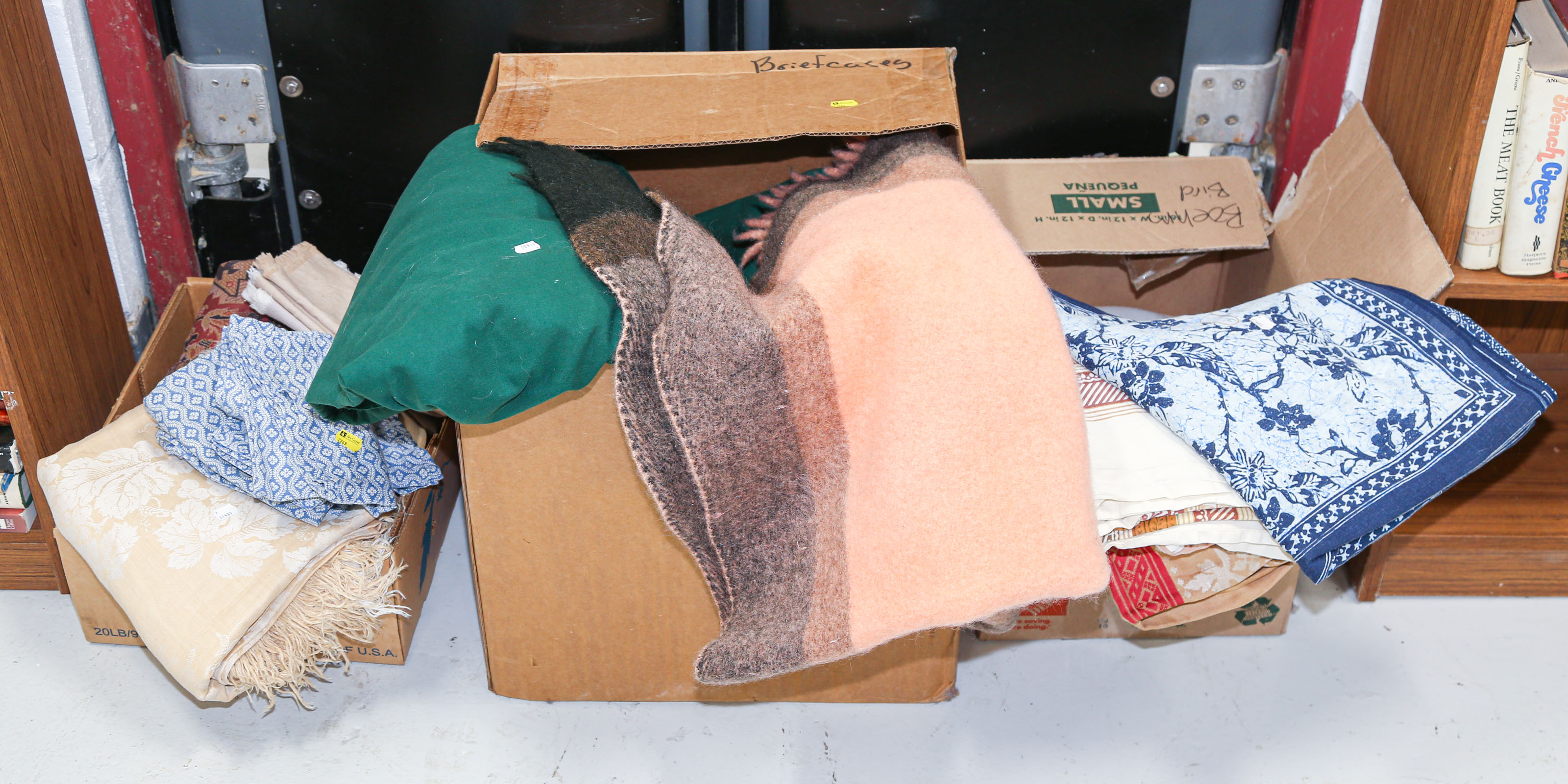THREE BOXES OF ASSORTED TEXTILES .
