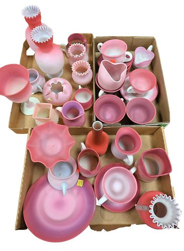 THREE BOXES OF PEACHBLOW GLASSThree