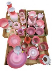 THREE BOXES OF PEACHBLOW GLASS