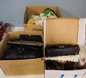 THREE BOXES WITH PURSES AND HA
