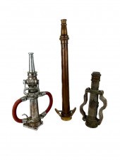 THREE BRASS AND STEEL FIRE NOZ