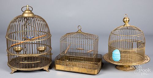 THREE BRASS BIRD CAGES, 20TH