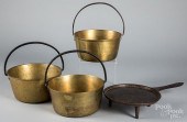 THREE BRASS BUCKETS WITH IRON