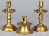 THREE BRASS CANDLESTICKS, TO I