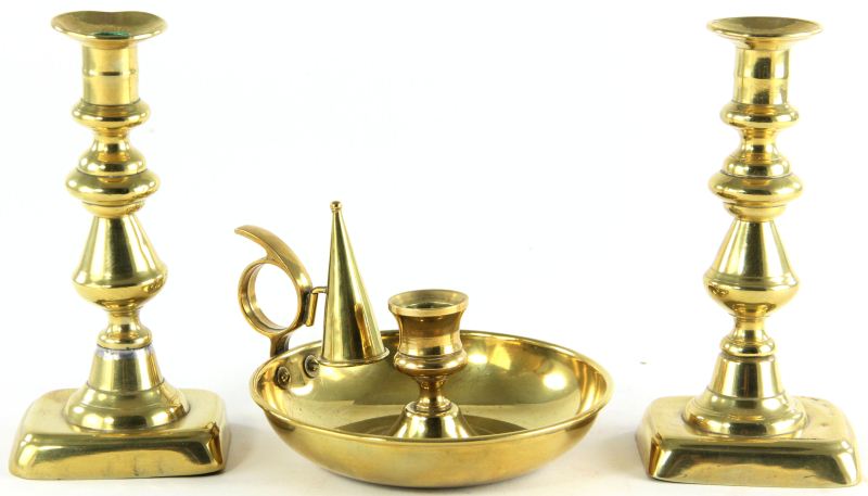 Three Brass Candlesticksincluding a
