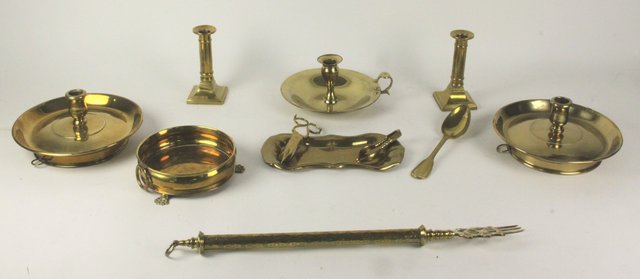 Three brass chamber sticks a