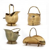 THREE BRASS COAL SCUTTLES AND