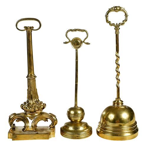 THREE BRASS DOOR STOPS18th/19th