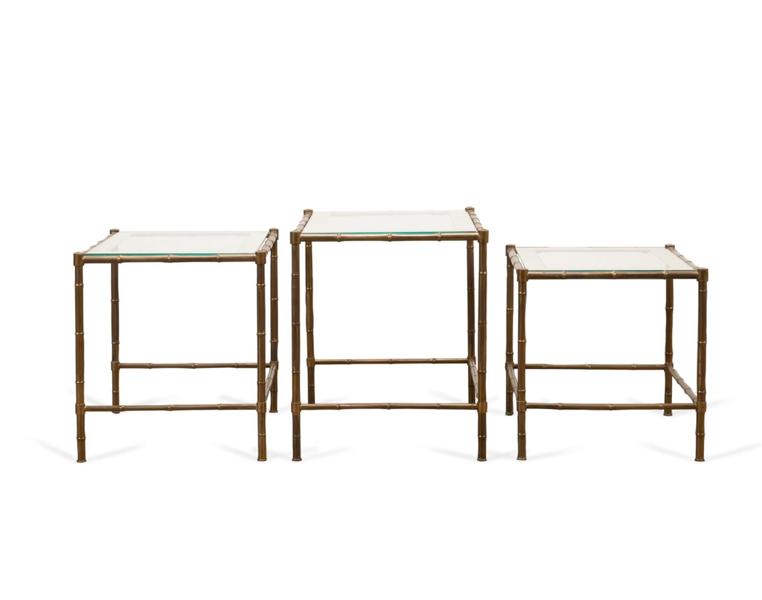 THREE BRASS FAUX BAMBOO NESTING