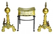 THREE BRASS FIREPLACE ACCESSOR