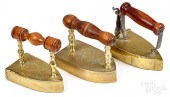 THREE BRASS FLAT IRONS, 18TH/1