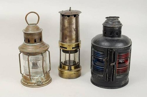 THREE BRASS & IRON LANTERNSThree