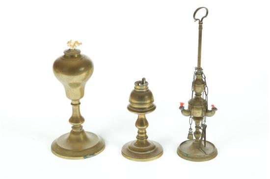 THREE BRASS LAMPS.  American or
