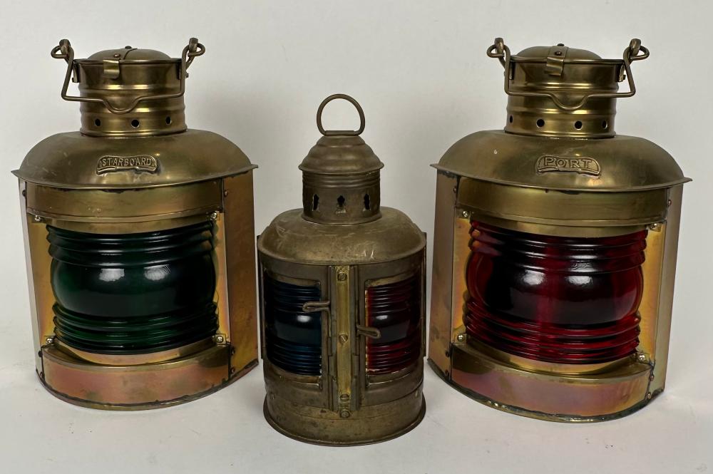 THREE BRASS MARINE LANTERNS 20TH