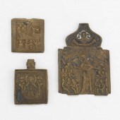 THREE BRASS MINIATURE ICONS  T