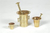 THREE BRASS MORTARS.  American