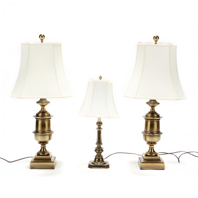 THREE BRASS STIFFEL TABLE LAMPS