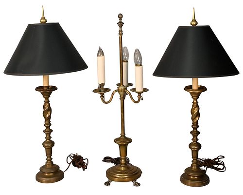 THREE BRASS TABLE LAMPSThree