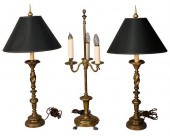 THREE BRASS TABLE LAMPSThree B