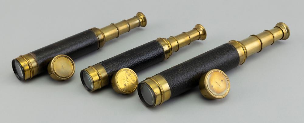 THREE BRASS THREE-DRAW TELESCOPES