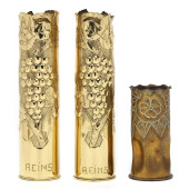 THREE BRASS TRENCH ART VASES<b