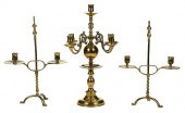 THREE BRITISH BRASS CANDELABRA