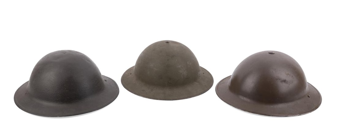 THREE BRODIE HELMETS, 1 AMERICAN, 2